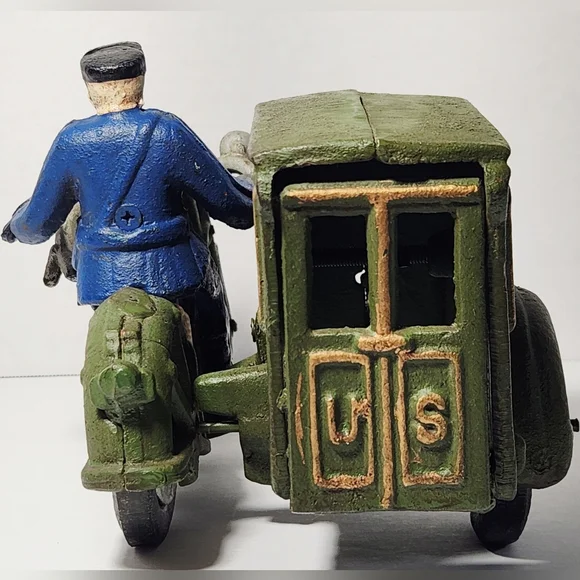 Vintage Cast Iron U.S Parcel Post Motorcycle With Detachable Rider Mail Man - Picture 4 of 10